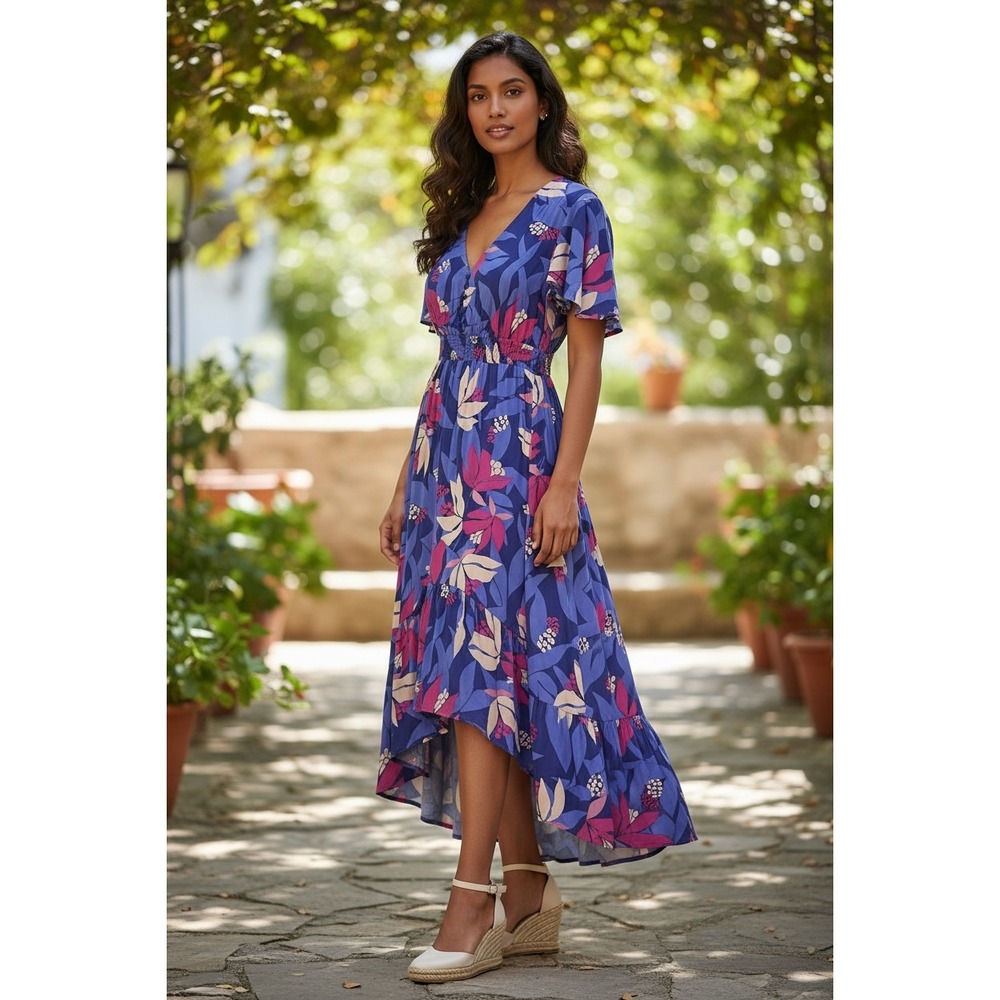 Abel the Label Anthropologie M Santa Cruz High-Low Maxi Dress Floral Breezy